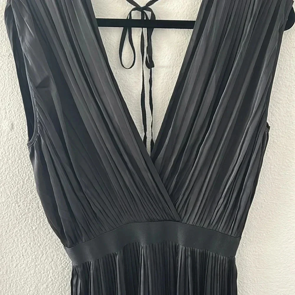 TOME Black Satin Cross Front Pleated Dress - Picture 9 of 12